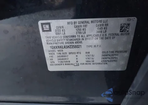 2017 GMC Acadia Sle-1 z USA, uszkodzony, nr VIN 1GKKNKLA5HZ258021